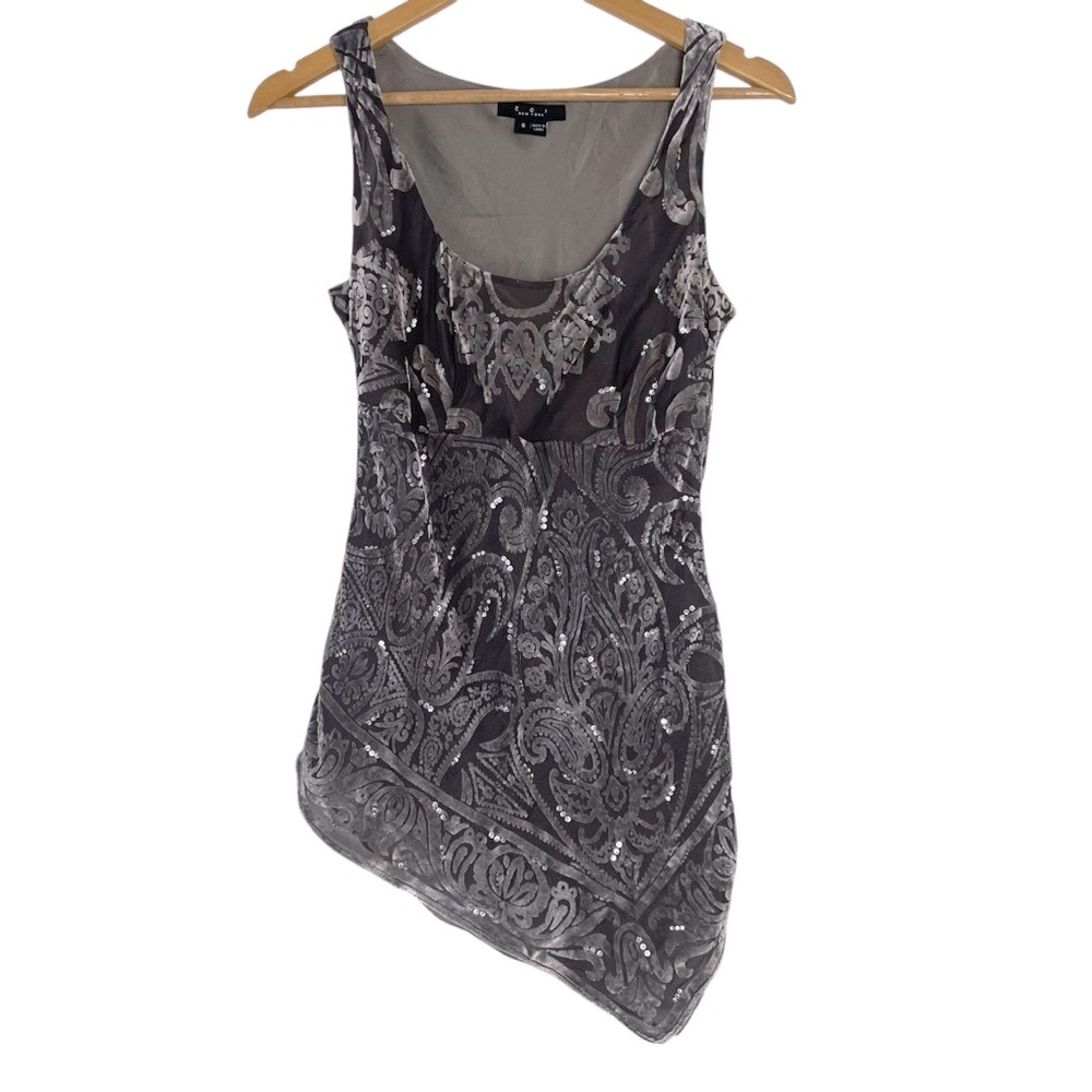 ECI  Y2K Velvet BURNOUT‎ Babydoll Top Size 6 Fairy Whimsygoth Sequins Silk Blend